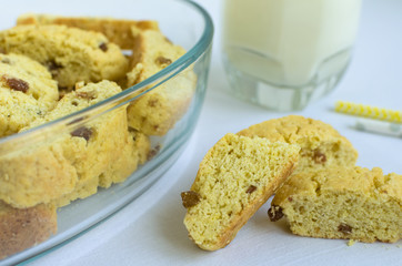 Homemade raisins cookies with milk