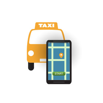 Taxi Ordering Service Design Concept: Logo, Mobile Application UI - Vector Illustration