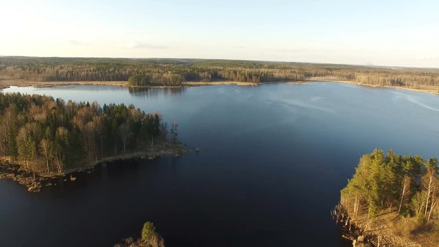 AERIAL:flight over the lake Vuoksa .