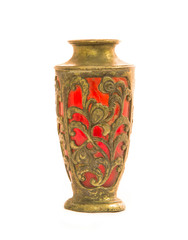 Antique vase engrave flower on white background