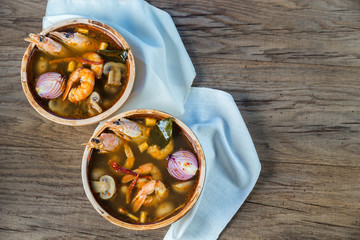 Two bowls of thai tom yum soup