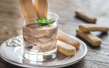 Chocolate tiramisu in the glass