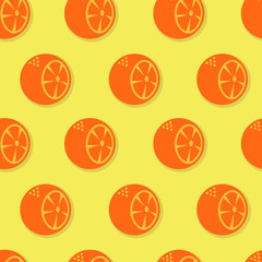 Oranges seamless pattern. Orange slices on yellowl background