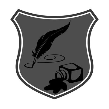 штамп логотип клуб писателей, разлитые чернила и перо