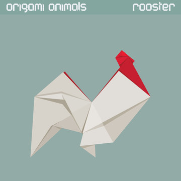 Vector origami isolated animal. Rooster.