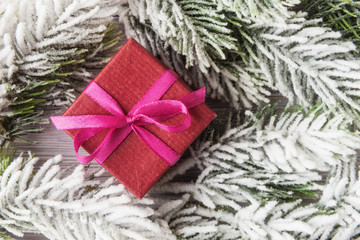 Open gift box over Xmas background