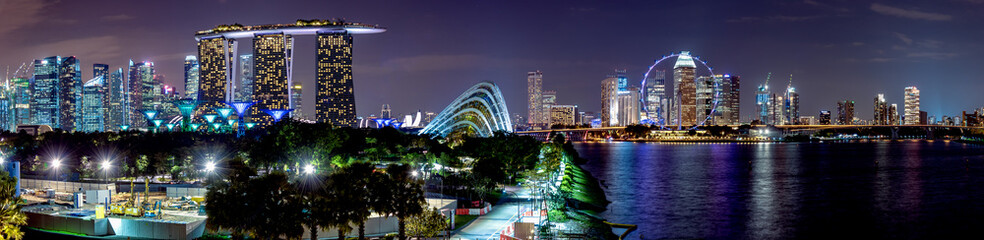 シンガポール・マリーナベイエリア　夜景　パノラマ