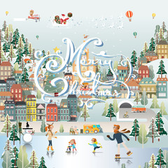 Snow Village Landscape Day scene wallpaper with typography