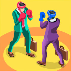 Business concept infographic vector design. Businessperson 3D character flat ambitious man. Job ambition changing role winning Startup group training goal setting and team management illustration