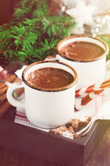 Christmas mugs of hot chocolate, toned