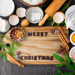 Fototapeta na wymiar Baking ingredients for homemade Christmas pastry