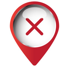 Obraz premium Map pin symbol with Cancel icon. Red symbol on white background.