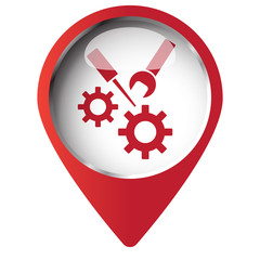 Map pin symbol with Service icon. Red symbol on white background