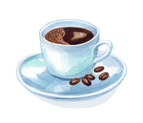 watercolor hand draw cup of coffee