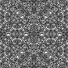 Black and white curly ornament, seamless pattern