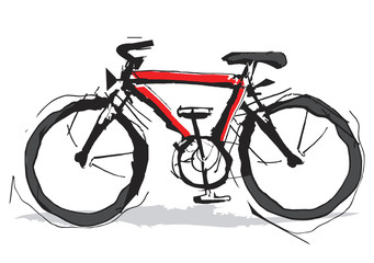 Red bicycle expressive stylized.
Hand drawn expressiv illustration of bicycle.Vector available.