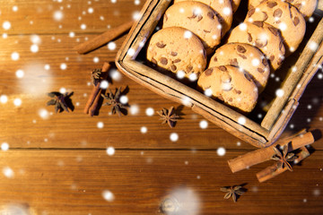 close up of oat cookies on wooden table