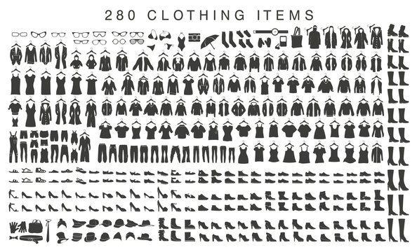 isolated silhouettes of men and women clothing