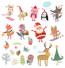 Obraz na płótnie Canvas Vector set of cute characters. New year Christmas Winter Collection