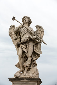 Marble statue of Angel with the Sponge by  .Antonio Giorgetti from the Sant'Angelo Bridge in Rome, Italy,