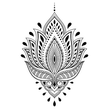 Henna tattoo flower template in Indian style. Ethnic  floral paisley - Lotus. Mehndi style.
