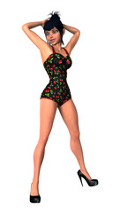 3D Rendering Pinup Girl on White