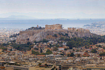 Fototapeta na wymiar sight of the Acropolis of the Athens from the Lofos Likavitou hi