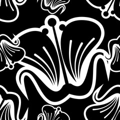 Seamless black and white pattern with abstract flowers