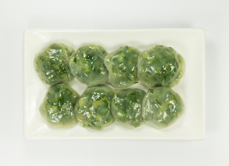 Steamed Dumpling stuffed with Garlic Chives and Taro and bamboo