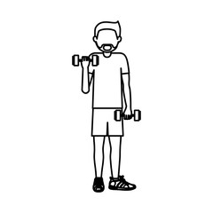 Man lifting weight icon. Sport hobby and training theme. Isolated design. Vector illustration