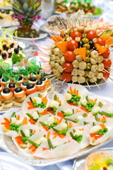 Catering buffet style for banquet. Snacks and appetizers