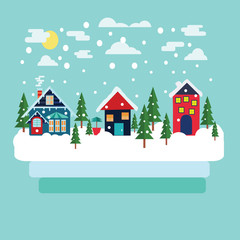 Fototapeta na wymiar Merry Christmas greeting card Winter country landscape