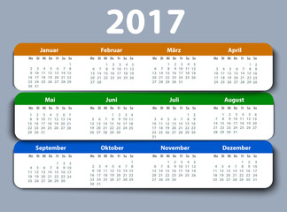 Calendar 2017 year German. Week starting on Monday