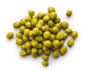 Heap of canned grean peas isolated on white, from above © bigacis