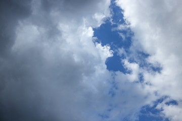 blue sky with white cloud and raincloud. 