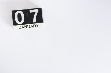 January 7th. Day 7 of month, calendar on white background. Winter time. Empty space for text