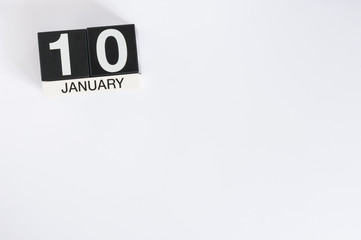 January 10th. Day 10 of month, calendar on white background. Winter concept. Empty space for text