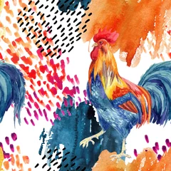  abstract watercolor rooster seamless pattern © Tanya Syrytsyna