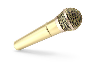 Gold, prestigious wireless microphone isolated on white background. 3d rendering