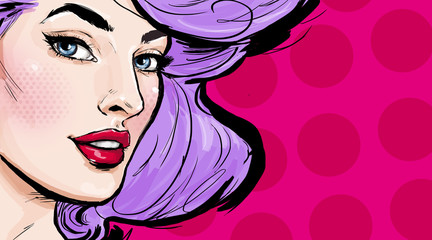 Party invitation. Hollywood, movie star. Comic woman. Sexy girl. Supermodel, cosmetics,lipstick, portrait, glamor, kitsch, confident, lips, face, love, gossip, gift, discount, model, look, wow,stylish