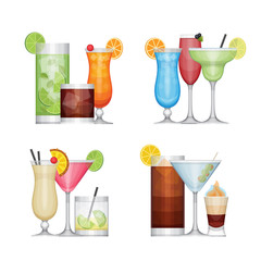 Set of different alcohol cocktail by glasses. Flat design style,