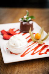 Chocolate fondant with ice cream