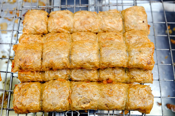 Vegetarian fried foods are sold in Chinatown (Yaowarat) with Vegetarian Festival. Bangkok, Thailand
