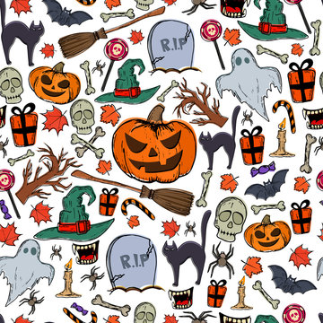 Seamless pattern of Halloween icons