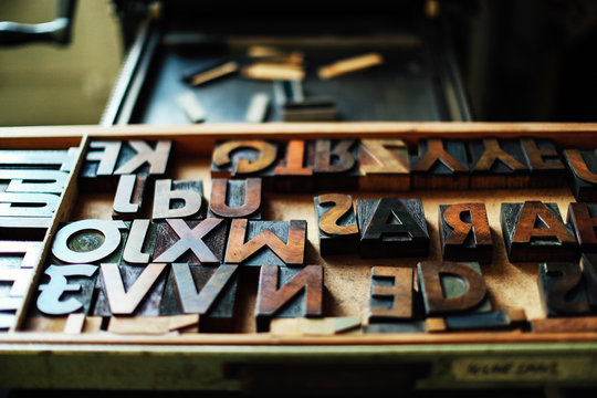 Close up of print fonts in box