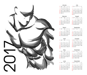 Calendar 2017. Sketch of an athlete