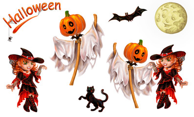 Set of characters for Halloween on white