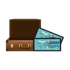 travel suitcase accessory with air tickets icon over white background. vector illustration
