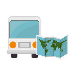 bus transportation vehicle and world map icon over white background. vector illustration