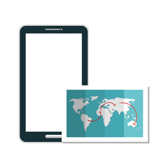 smartphone portable device with world map icon over white background. vector illustration
